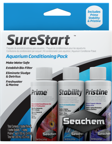 Seachem - Sure start pack (Prime, Stability, Pristine) - 3x100mL